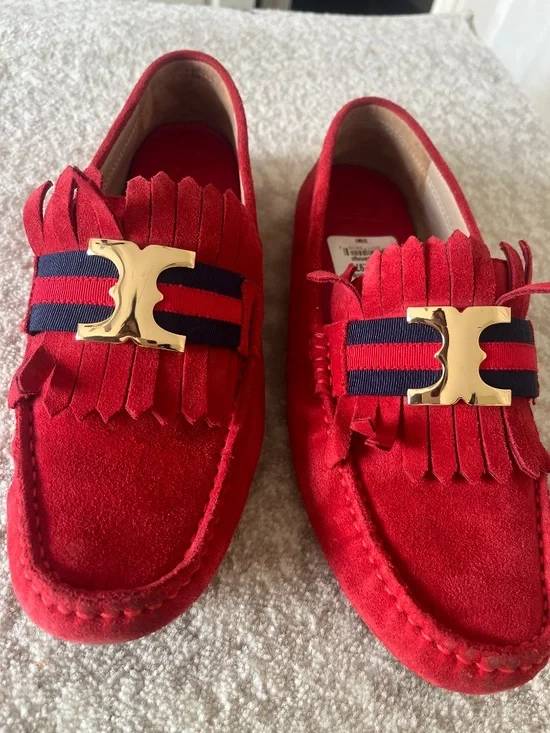 Tory Burch Gemini Driving Loafer - Red Suede -  size 10 - Picture 2 of 7